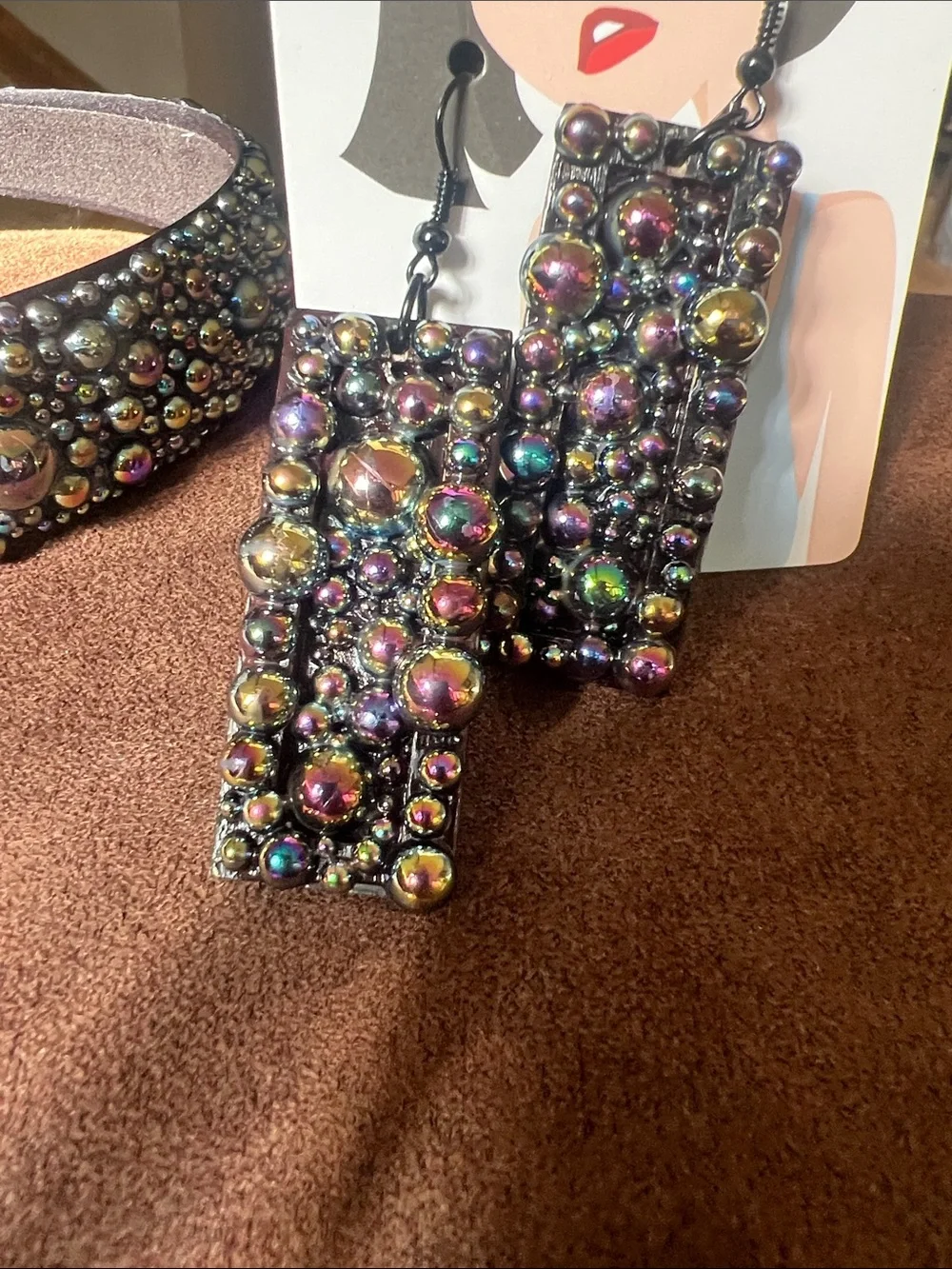 Beaded Black Iridescent Headband and Earrings Set